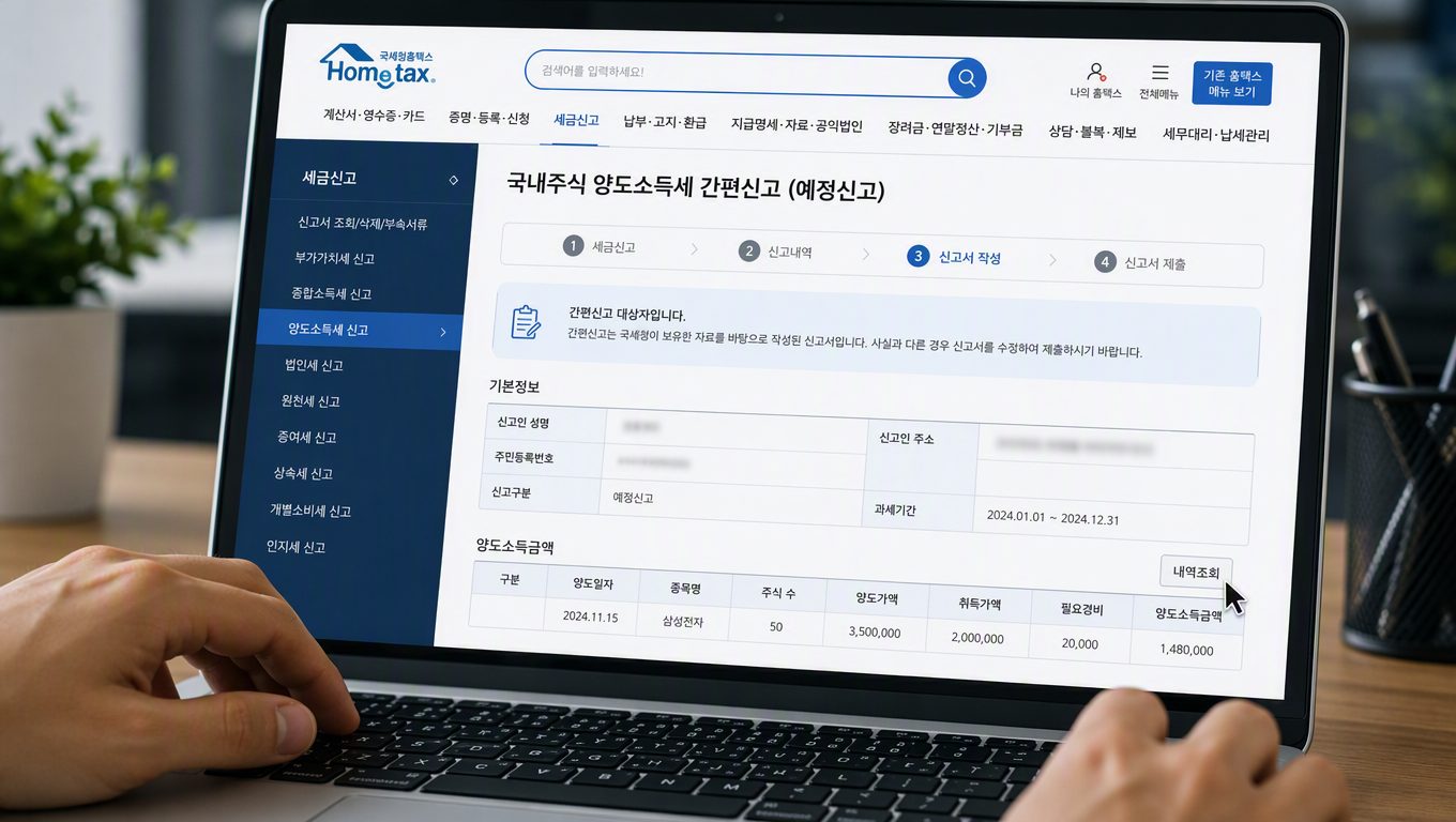 국내 주식 양도소득세 신고 처음이라도 홈택스에서 따라하기