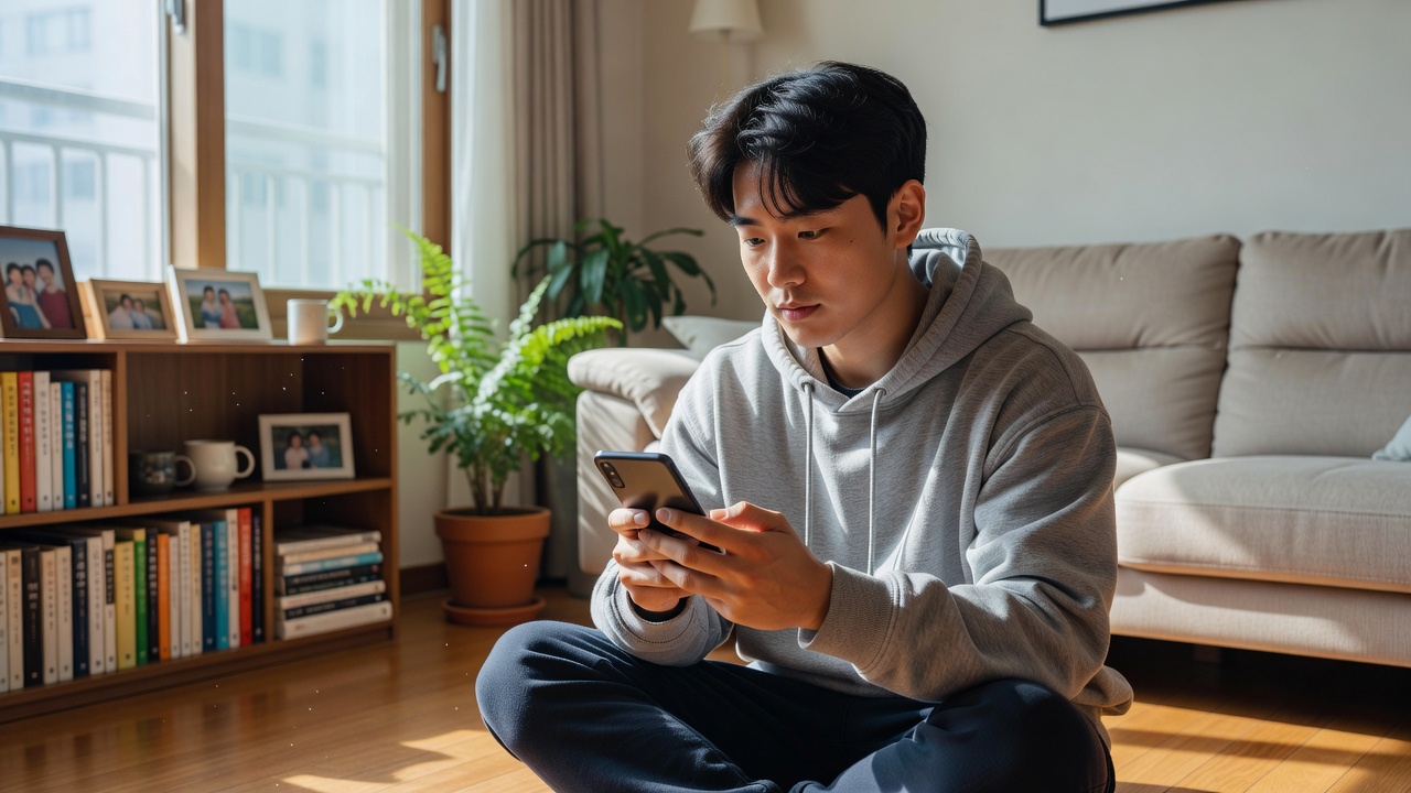 스마트폰으로 토스 환전 우대율 확인하는 모습