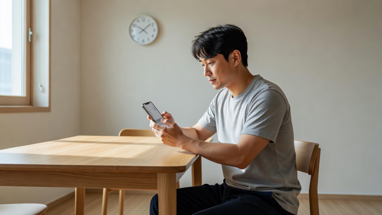 스마트폰으로 토스 환전 우대 시간 확인하는 모습